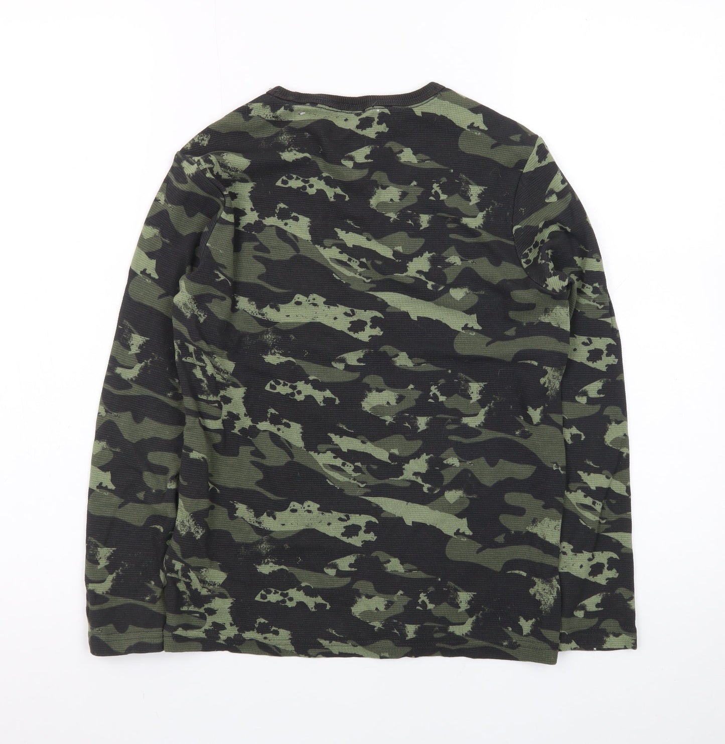 Marks and Spencer Boys Green Camouflage Long Sleeve Cotton T-Shirt 9-10 Years