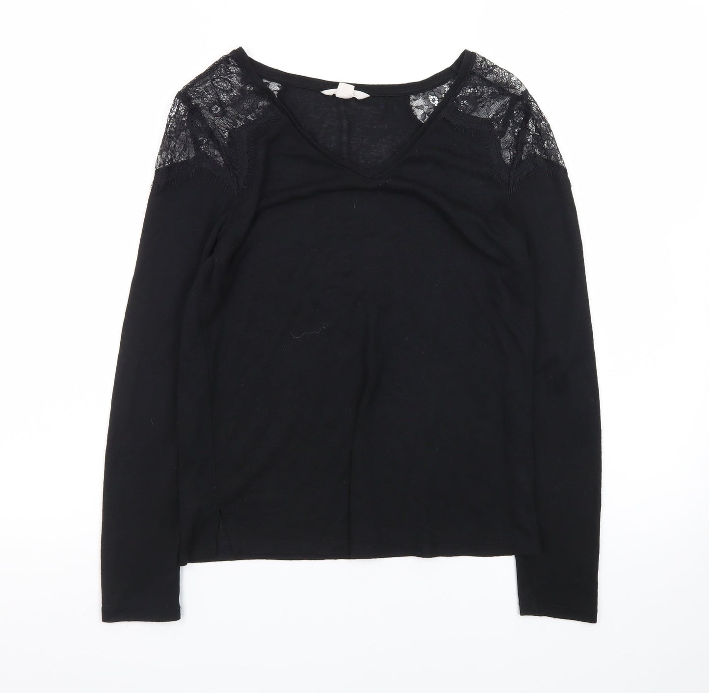 Springfield Womens Black Lace Shoulder Long Sleeve Jersey Blouse S