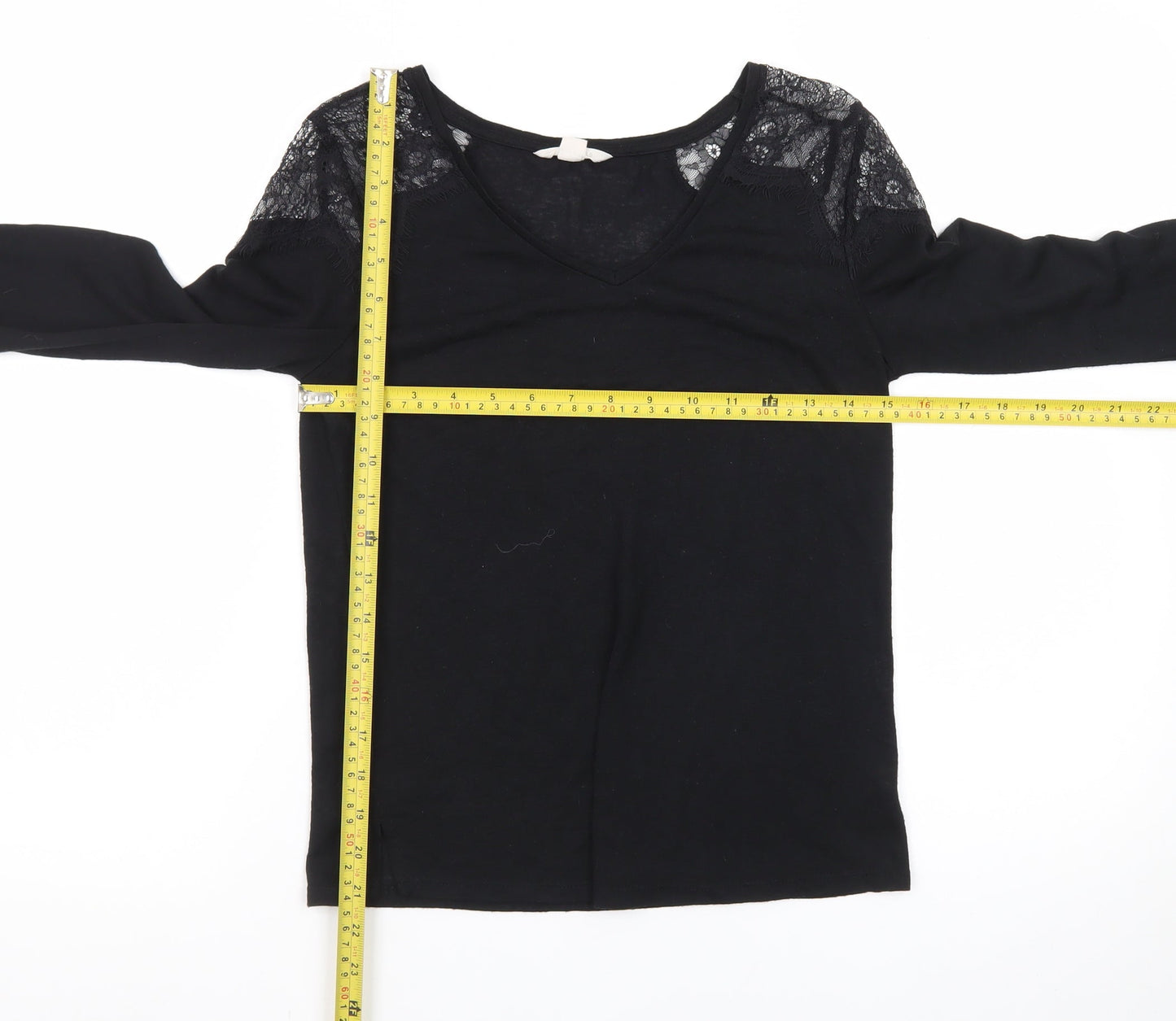 Springfield Womens Black Lace Shoulder Long Sleeve Jersey Blouse S