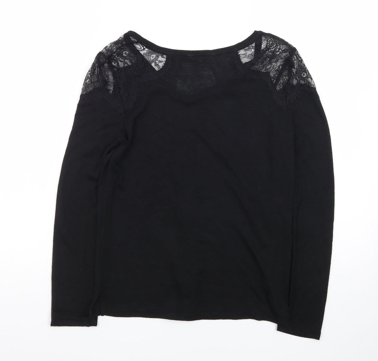 Springfield Womens Black Lace Shoulder Long Sleeve Jersey Blouse S