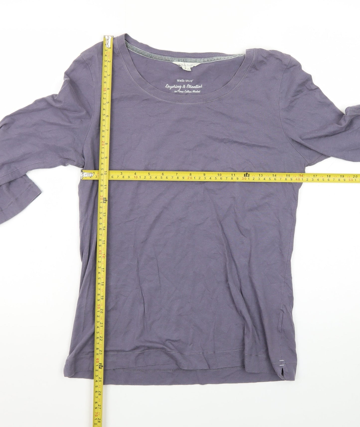 White Stuff Womens Purple 3/4 Sleeve Cotton Jersey T-Shirt UK 12
