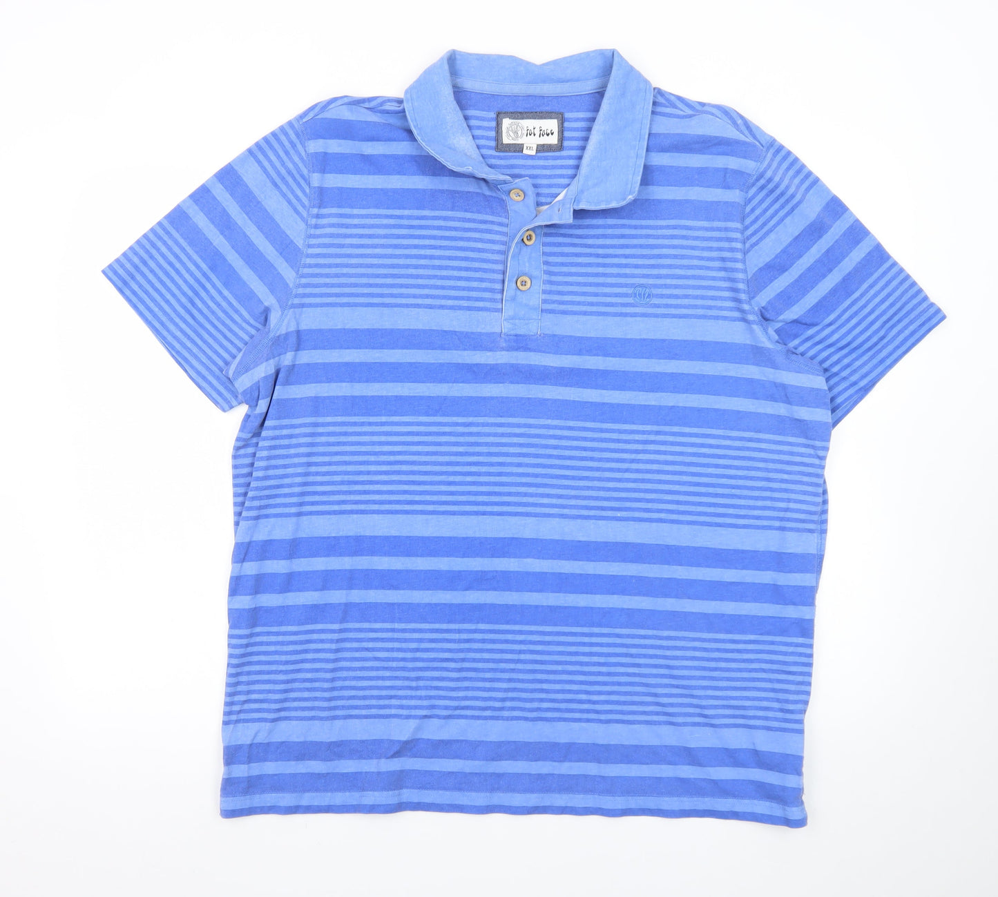 Fat Face Men’s Blue Striped Cotton Polo Shirt Size 2XL Regular Fit