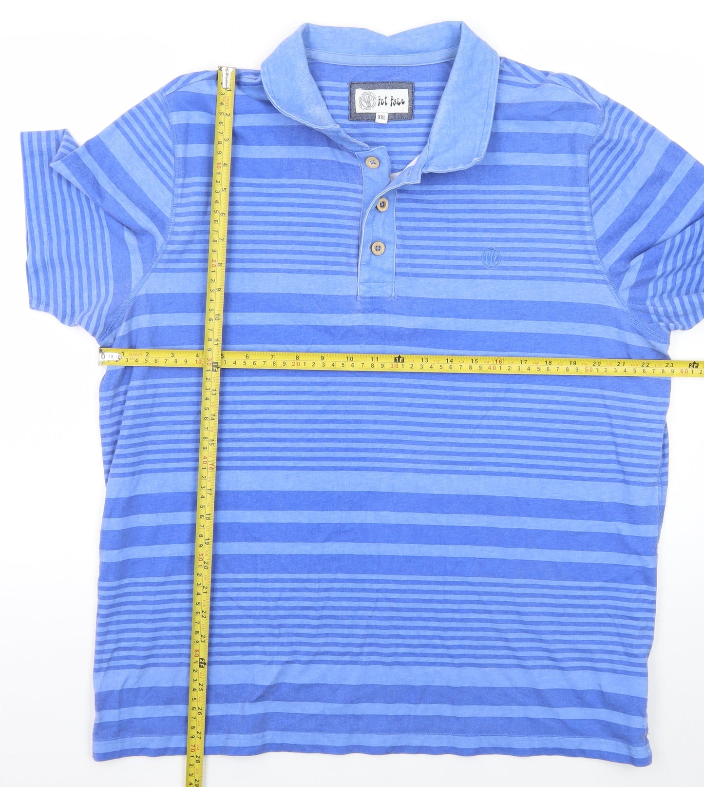 Fat Face Men’s Blue Striped Cotton Polo Shirt Size 2XL Regular Fit