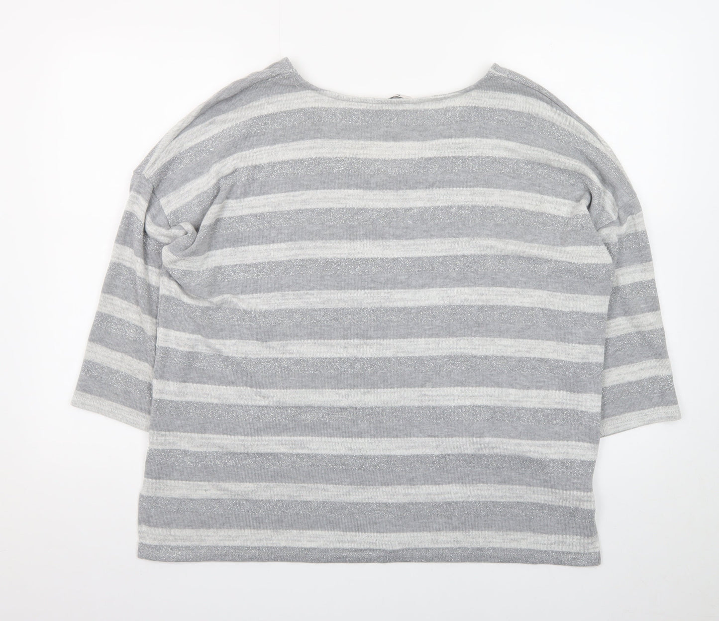 Tu Women’s Grey Striped V-Neck 3/4 Sleeve Pullover Jumper Size 16