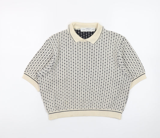 Marks and Spencer Women Beige Collared Knit Short Sleeve Jumper Size 12