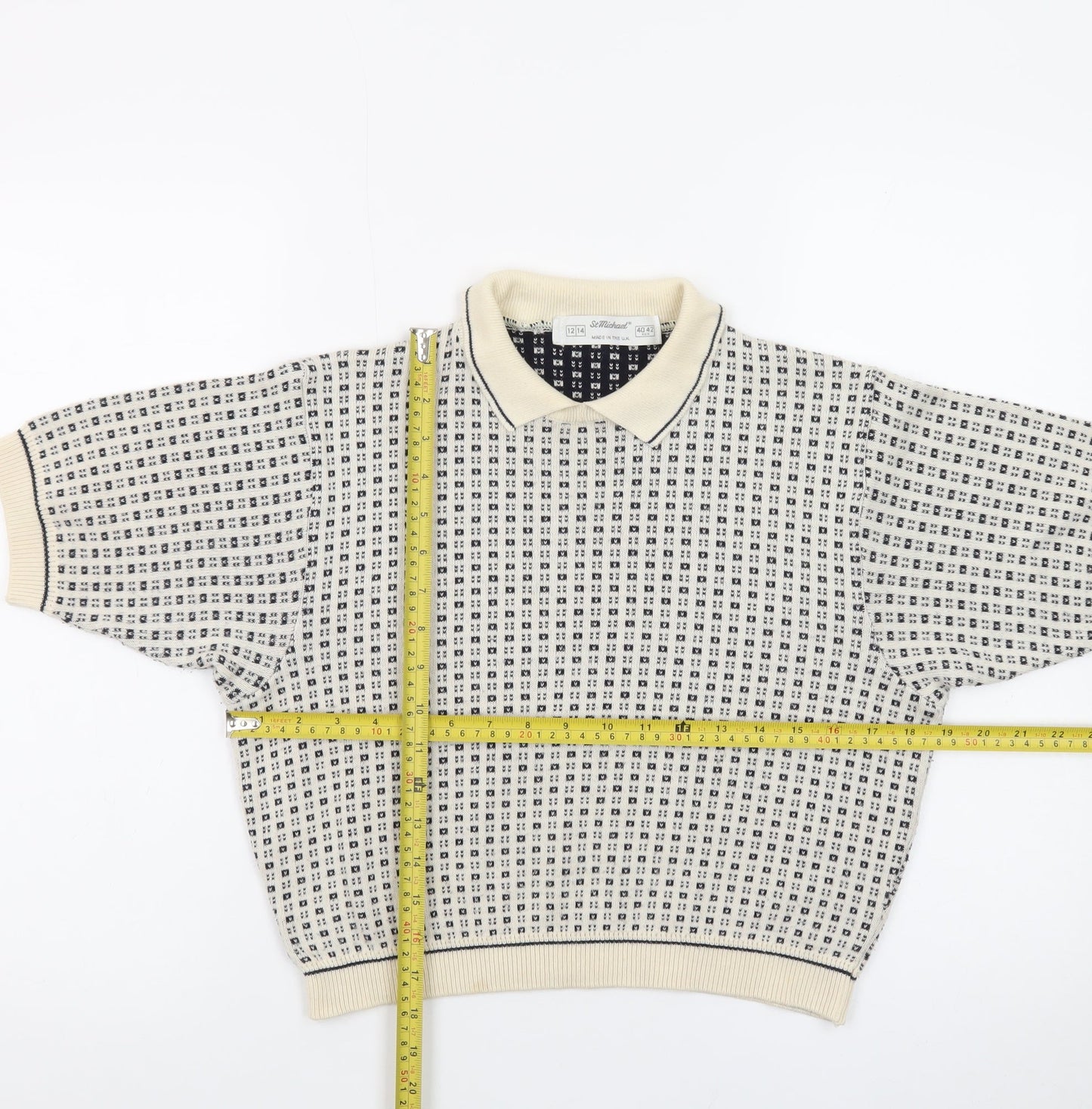 Marks and Spencer Women Beige Collared Knit Short Sleeve Jumper Size 12