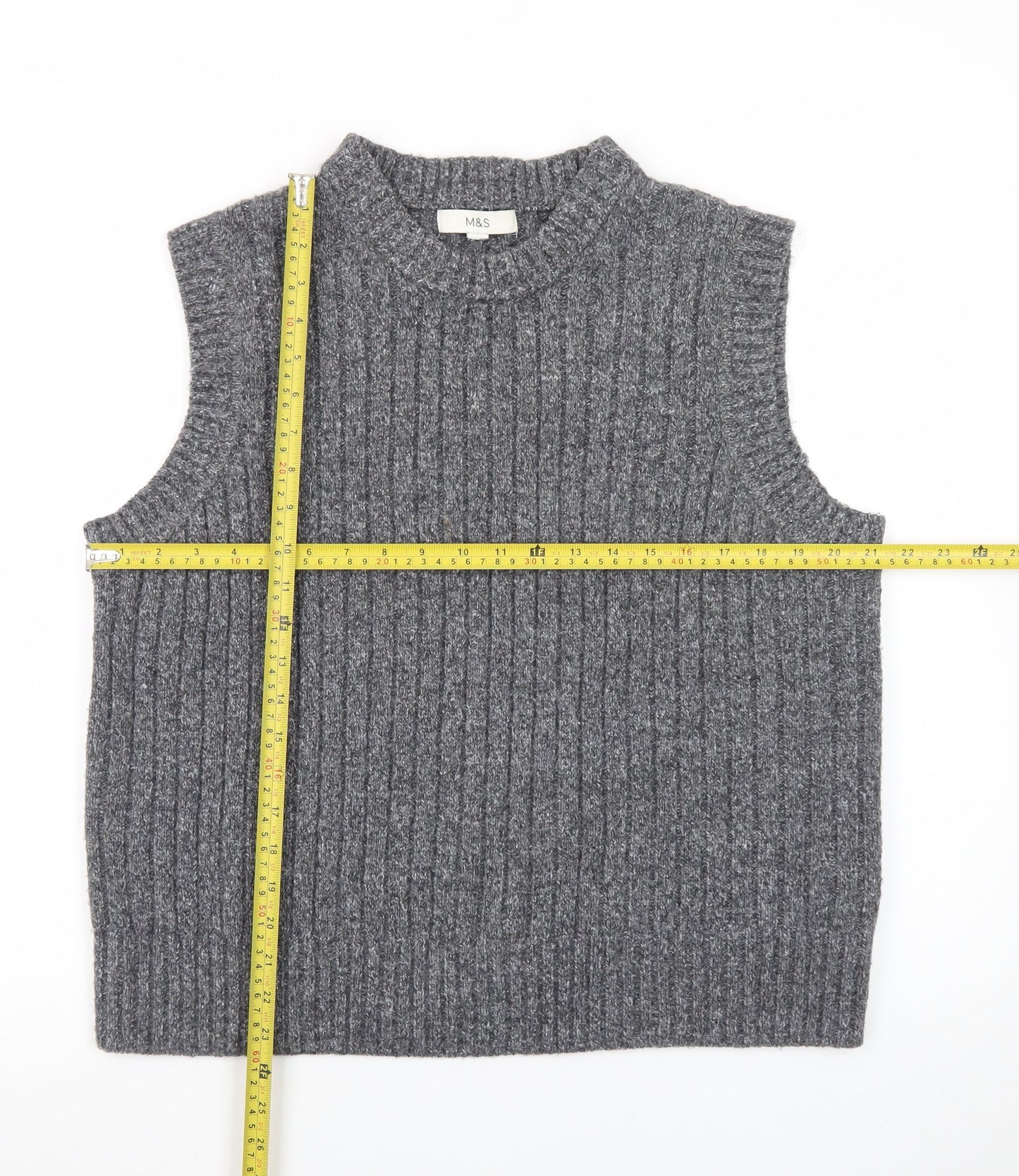 Marks and Spencer Mens Grey Ribbed Knit Mock Neck Sleeveless Vest L