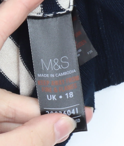 Marks and Spencer Women’s Multicoloured Striped Short Sleeve Pullover Jumper Size 18