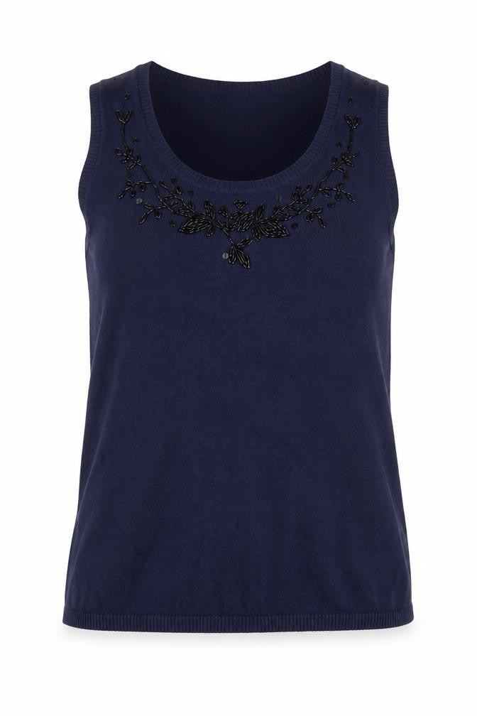 Jones New York Women’s Blue Beaded Sleeveless Knit Vest M