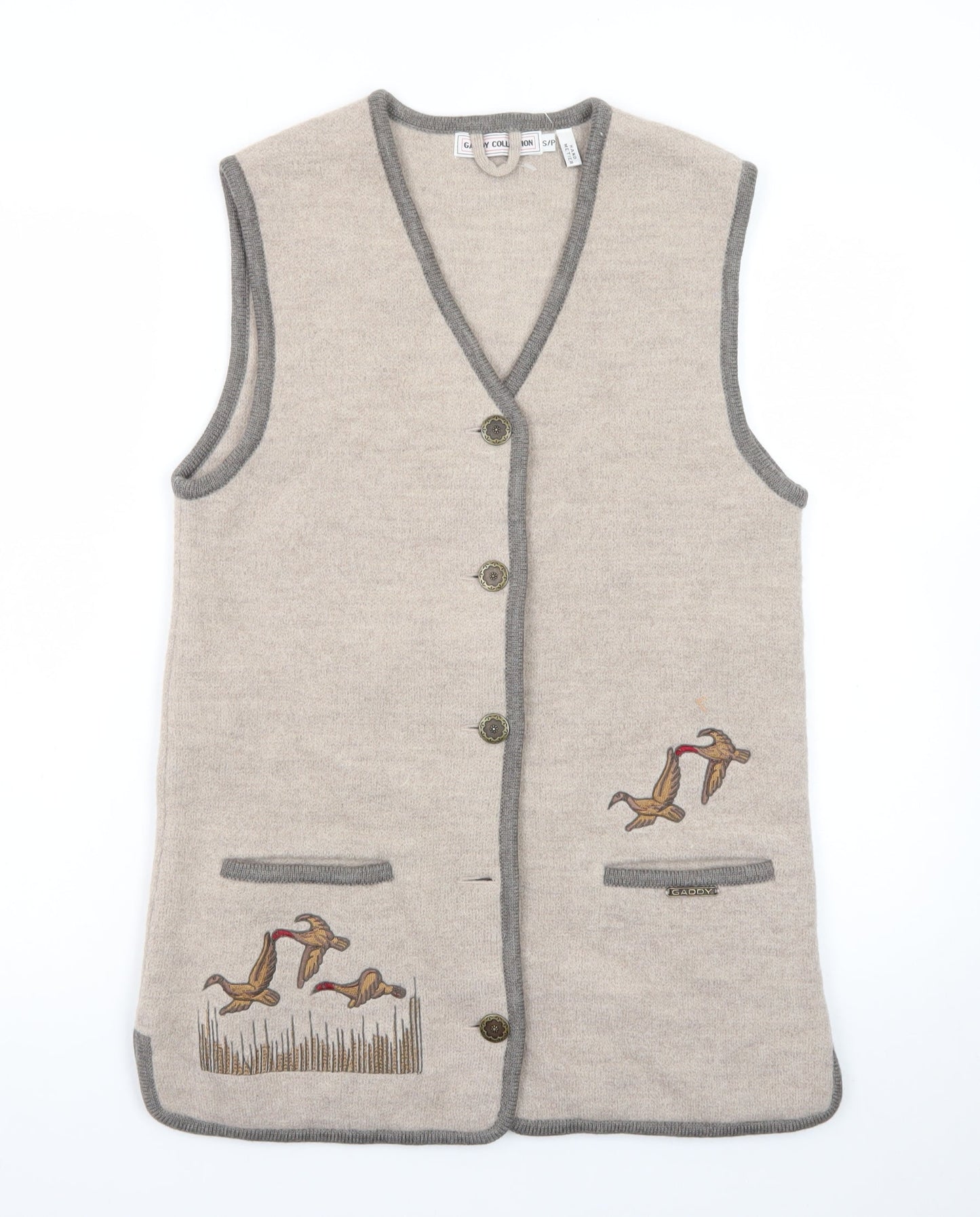 Gaddy Collection Women's Beige Wool Knit Embroidered Vest S