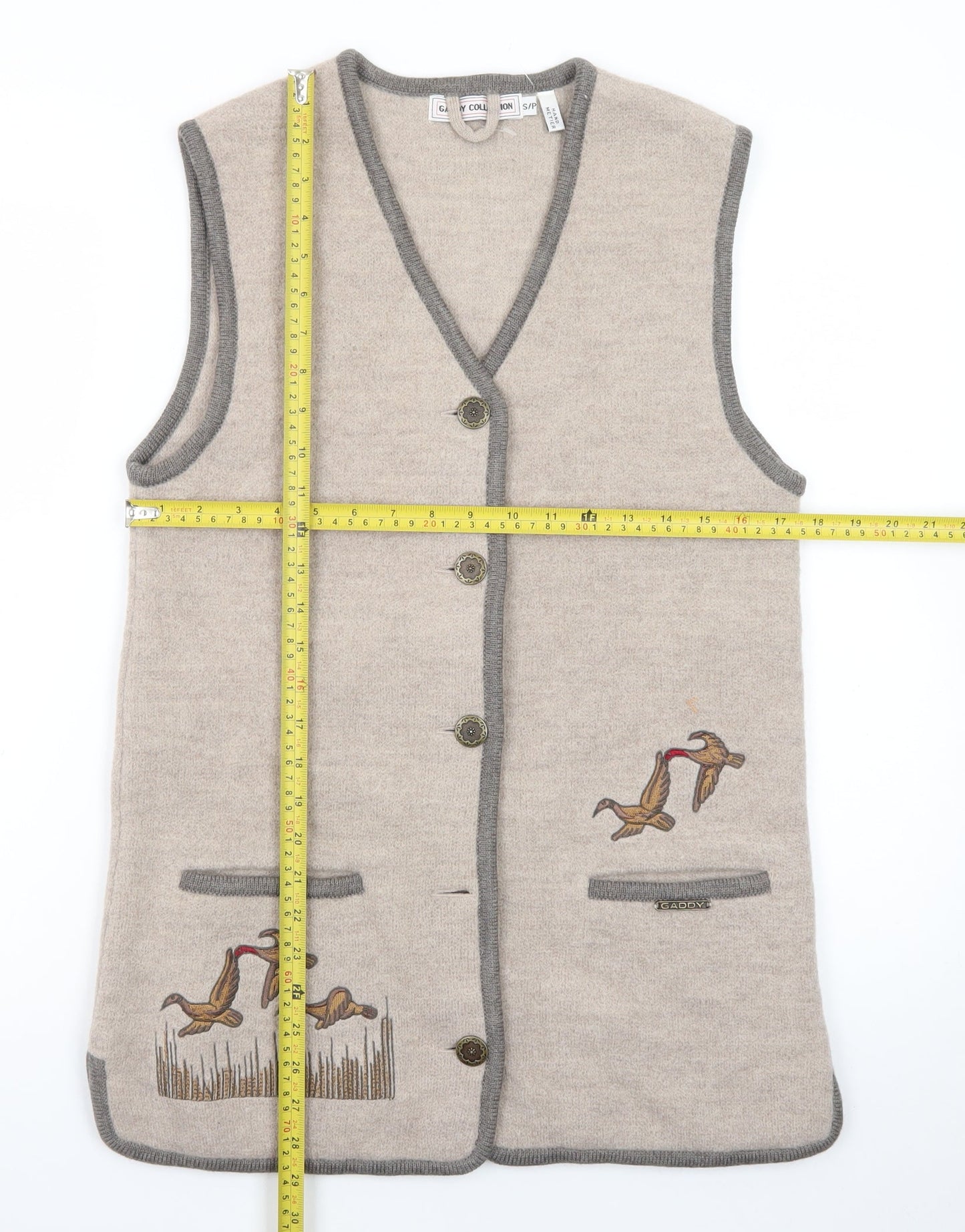 Gaddy Collection Women's Beige Wool Knit Embroidered Vest S
