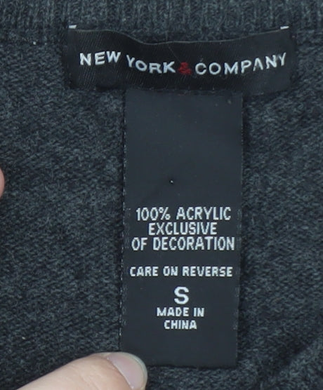 New York & Company Women's Grey Pink Argyle Cardigan S