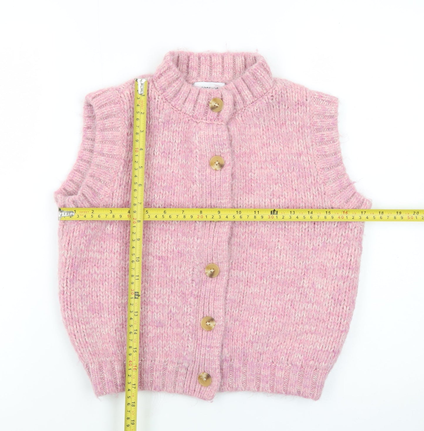 Topshop Women Pink Knitted Button Front Sleeveless Vest S