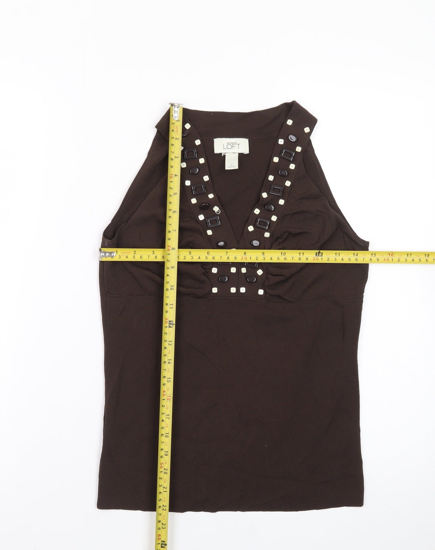 Ann Taylor Loft Womens Brown Studded Halter V-Neck Tank Top S