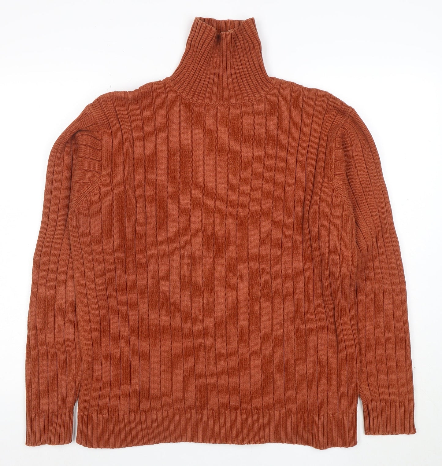 Hawkshead Men’s Brown Roll Neck Ribbed Cotton Jumper Size L