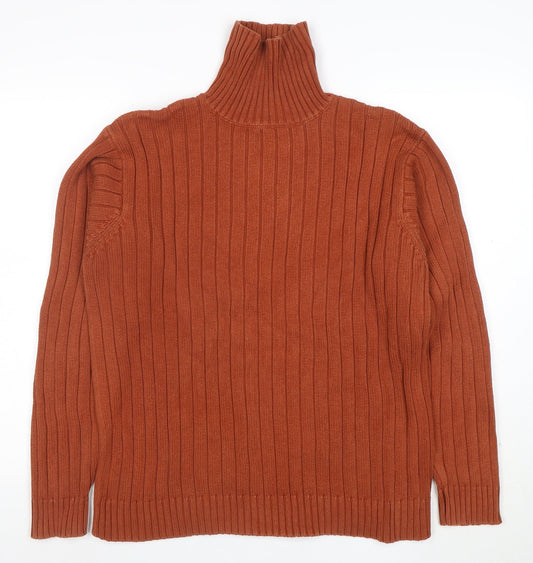 Hawkshead Men’s Brown Roll Neck Ribbed Cotton Jumper Size L