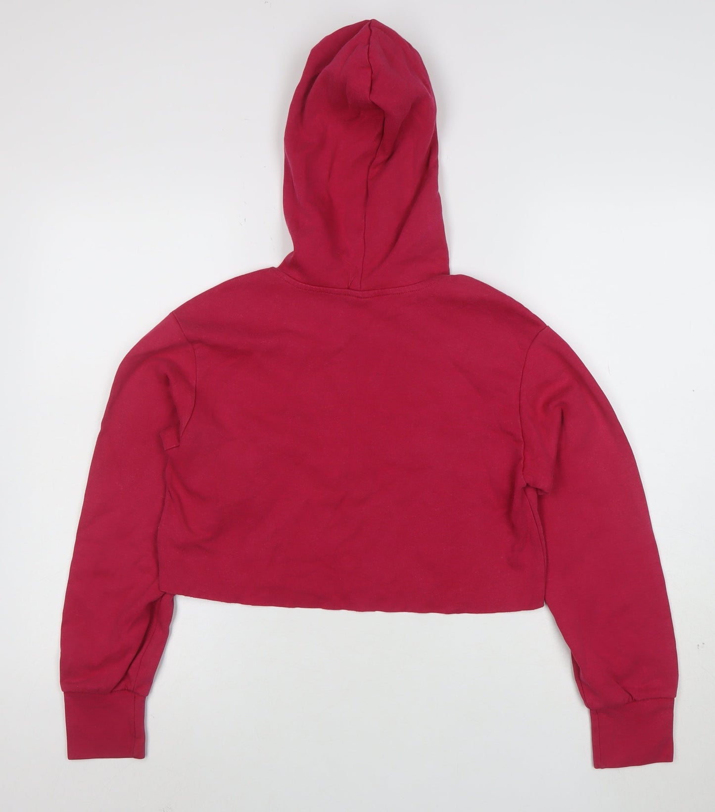 Bershka Womens Red Cropped Hoodie Size S StartMoving Drawstring Casual