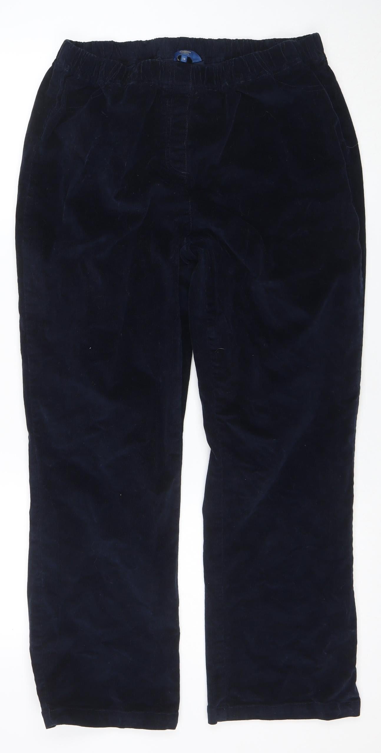 Cotton Traders Women Blue Size 16 Velvet Elastic Waist Trousers