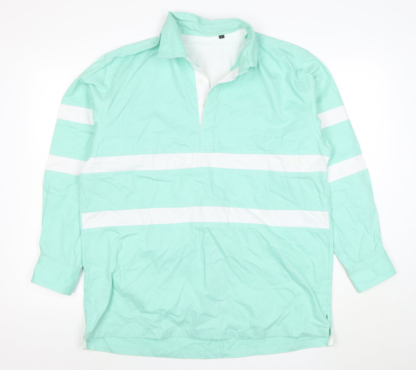 The Cotton Shirt Company Men's Green Long Sleeve Rugby Polo L