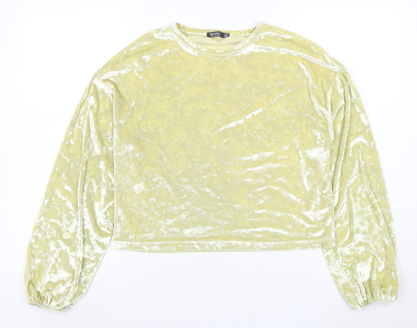 Bershka Women's Yellow Velvet Cropped Long Sleeve Blouse Size M