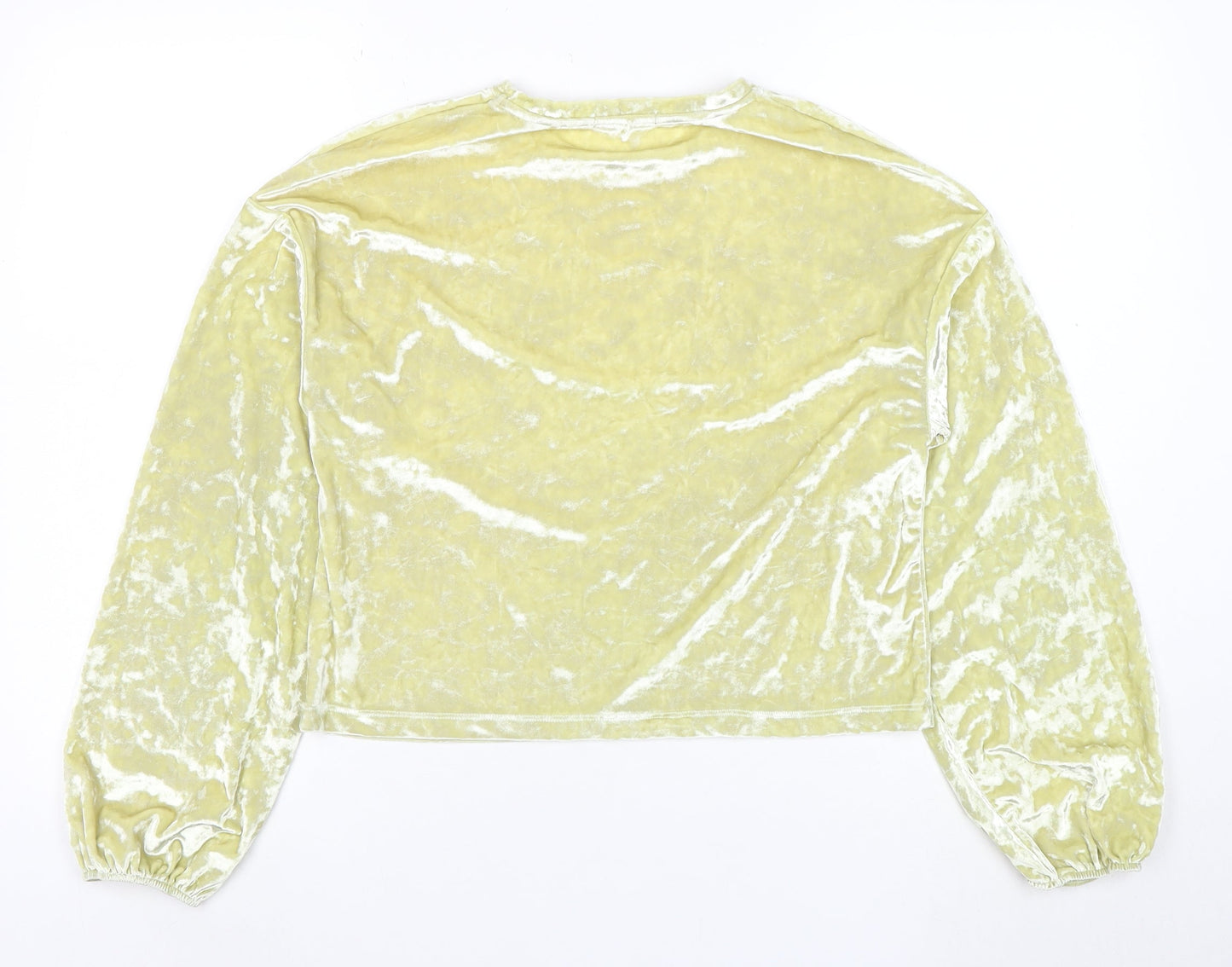 Bershka Women's Yellow Velvet Cropped Long Sleeve Blouse Size M