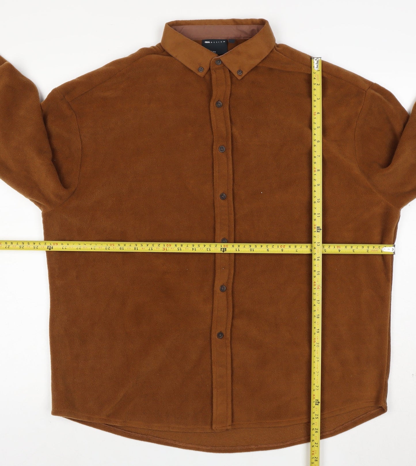 ASOS DESIGN Men's Brown Fleece Button-Down Jacket L 40in Polyester