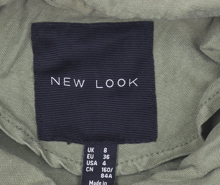 New Look Womens Green Military Jacket Size 8 Cotton Mid-Length