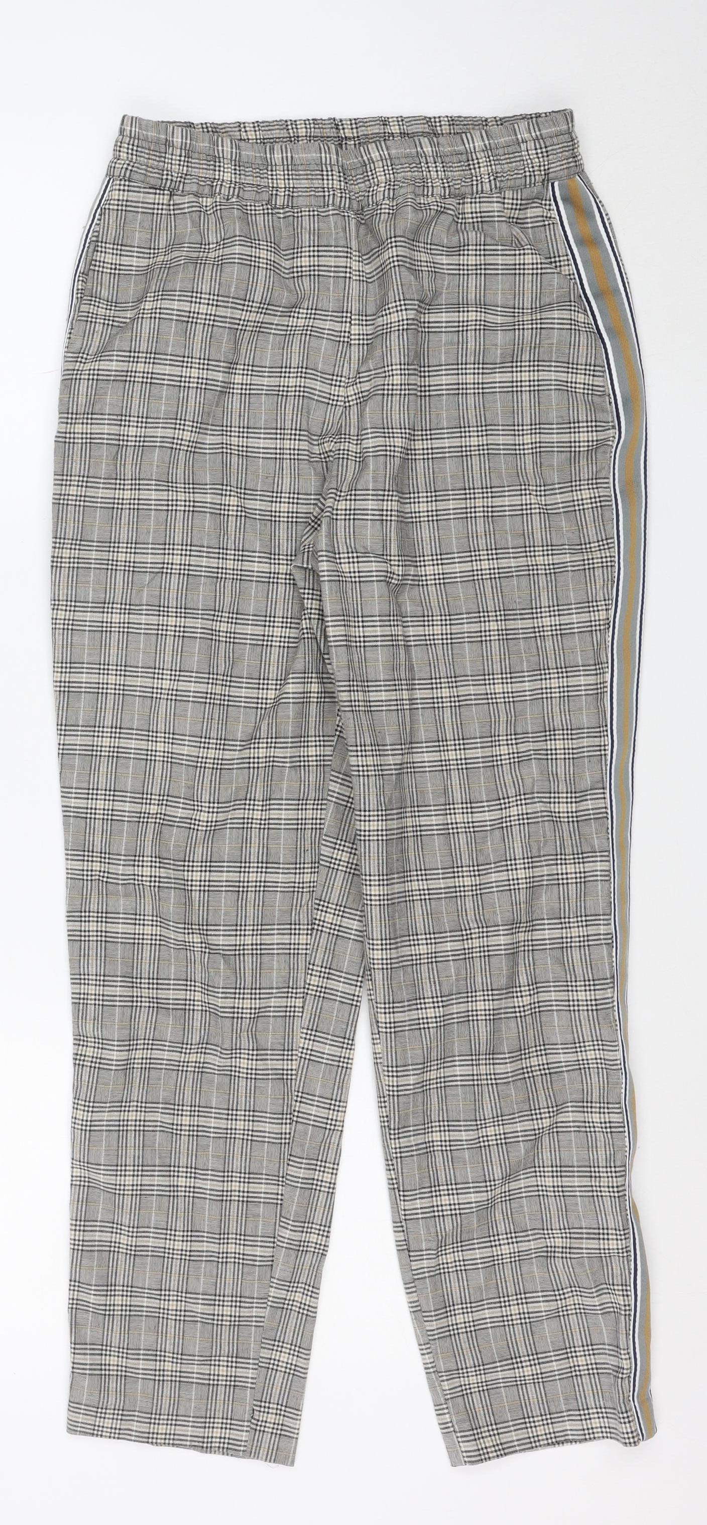 ZARA Women Grey Check Trousers Size S Regular Fit Stretch