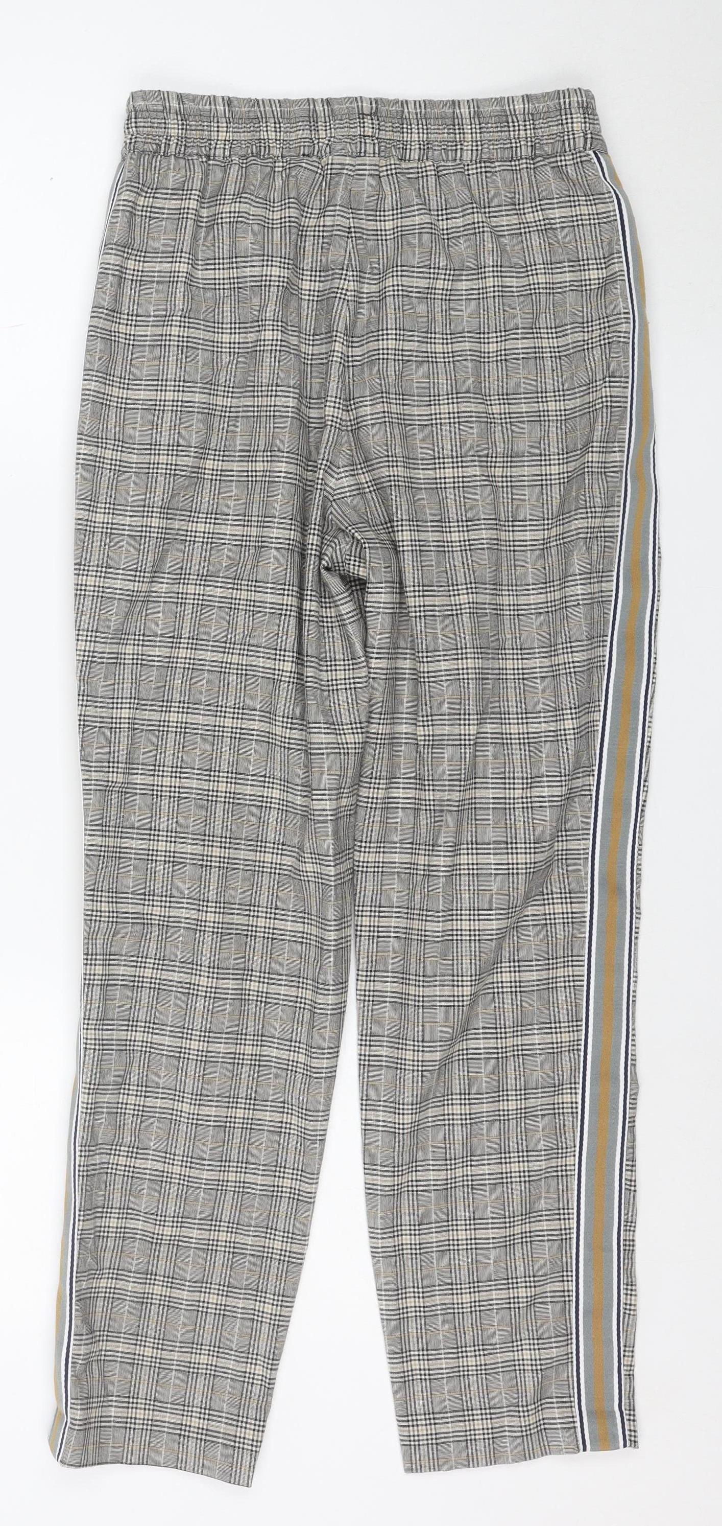 ZARA Women Grey Check Trousers Size S Regular Fit Stretch
