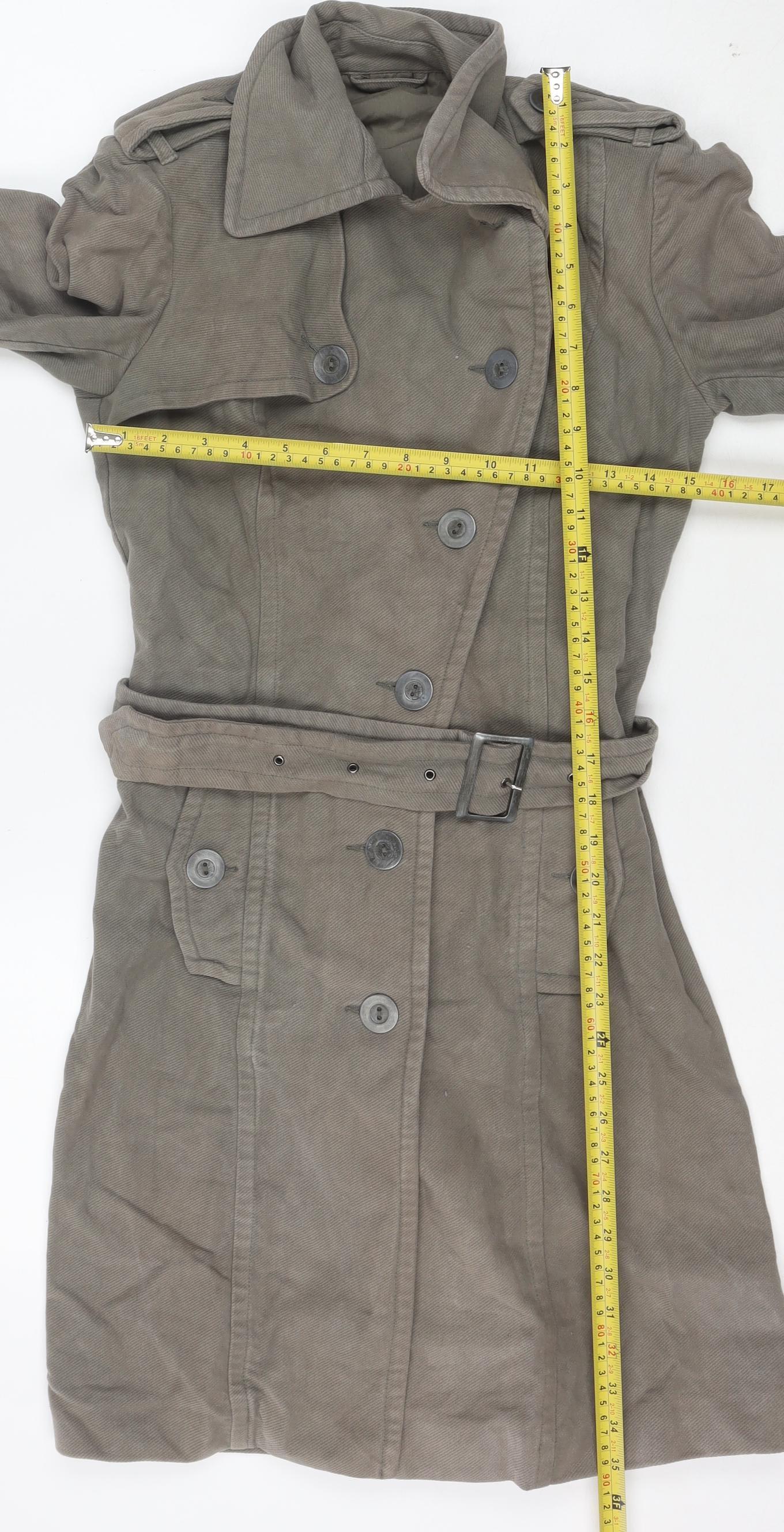 Topshop Women's Grey Cotton Belted Trench Coat Size 10