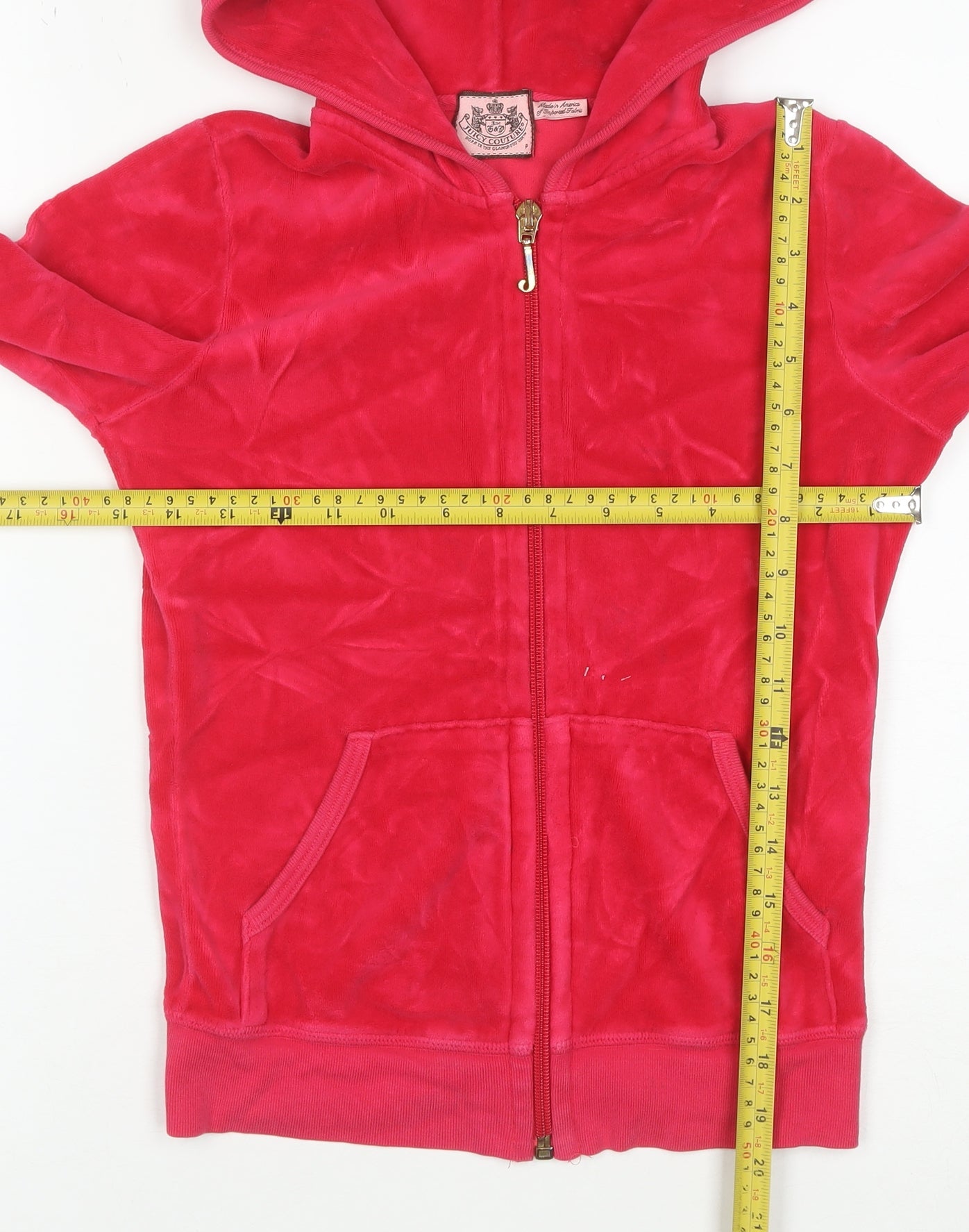 Juicy Couture Women Red Velour Full Zip Hoodie Size XS Relaxed Fit