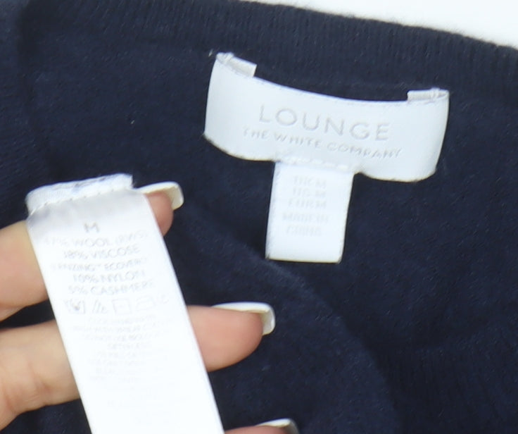 The White Company Women’s Blue Wool Cashmere Tie Hem Jumper Size M