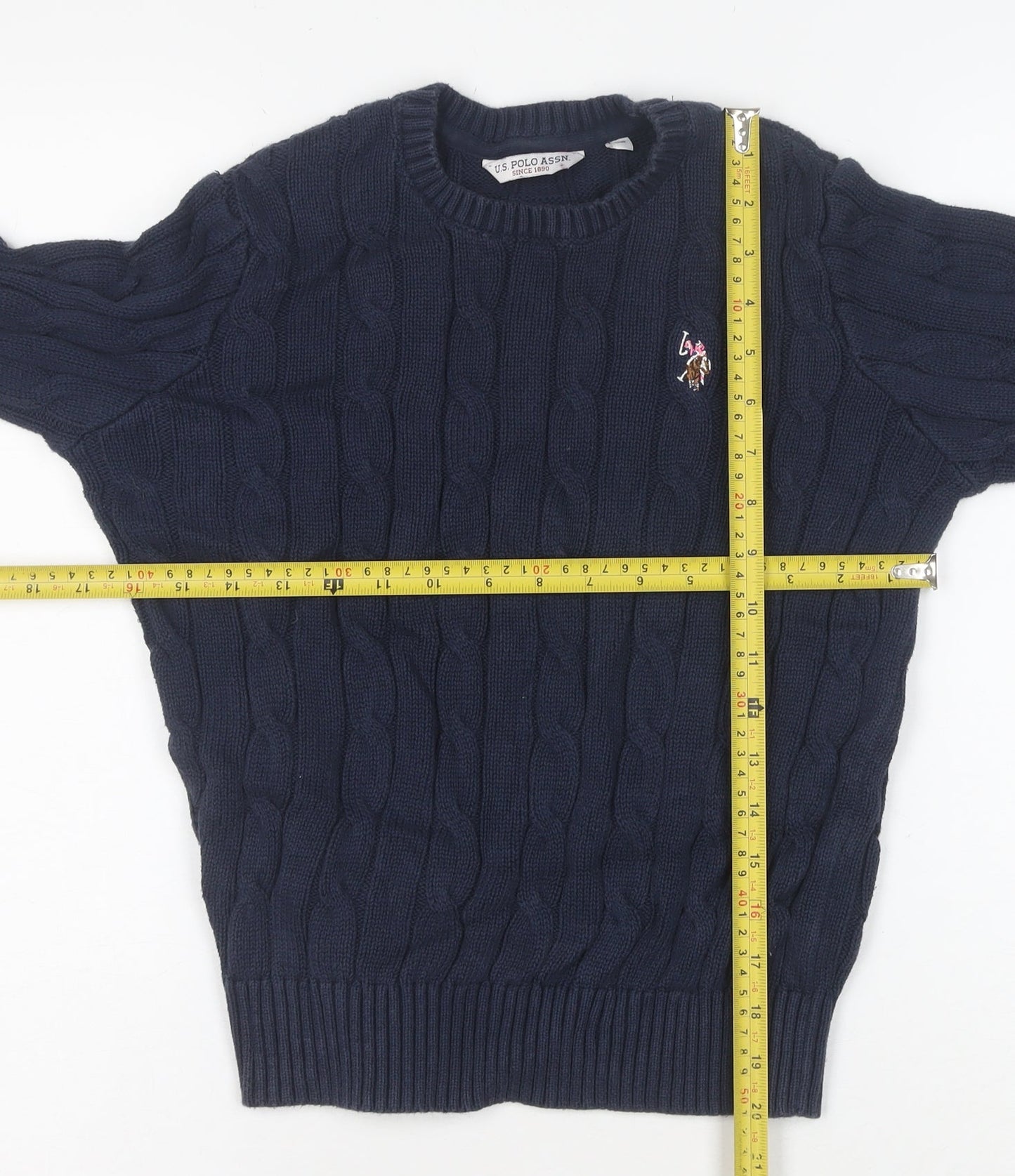 U.S. Polo Assn. Women's Blue Cable-Knit Cotton Jumper S
