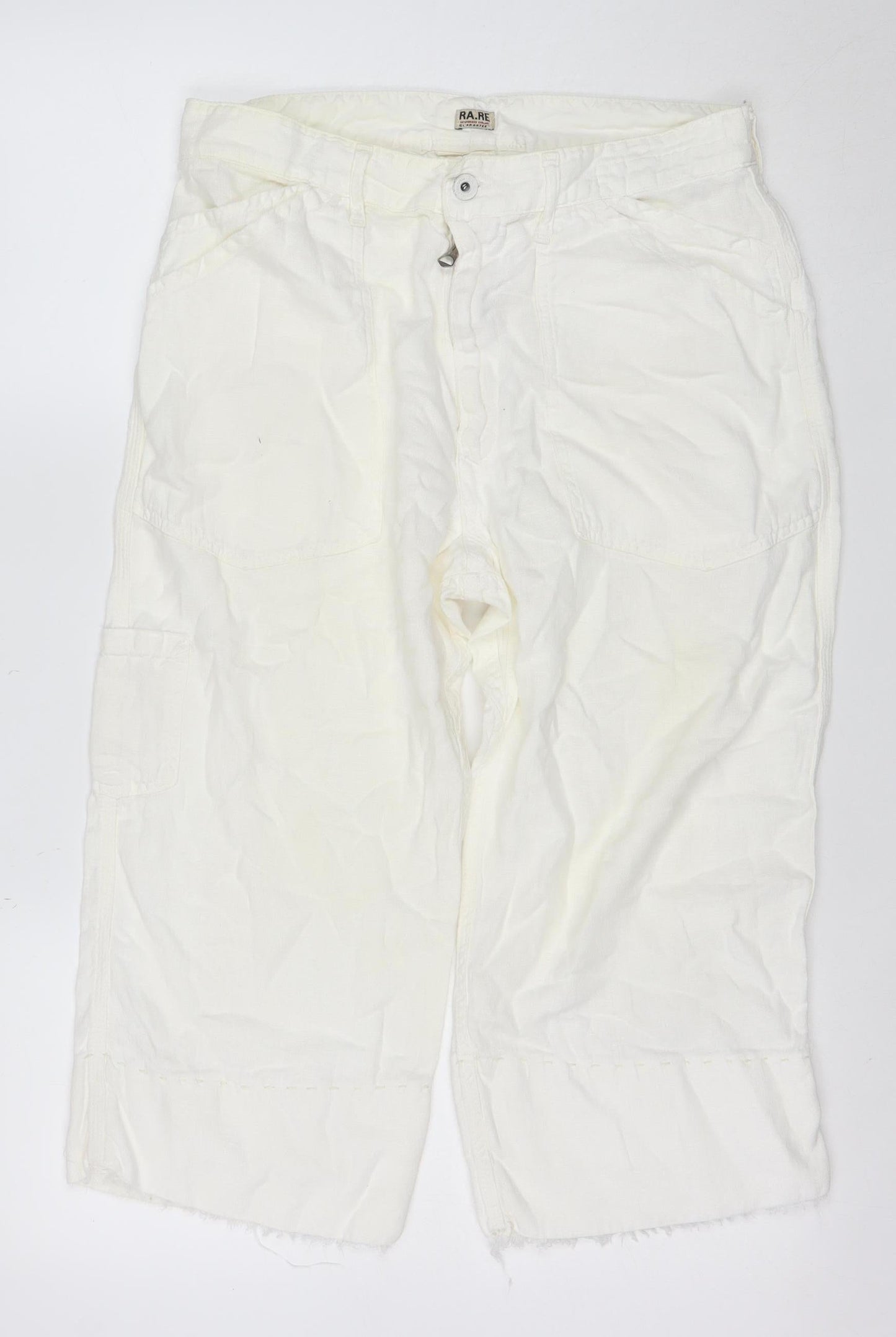 RA.RE Womens Ivory Linen Cotton Cargo Trousers Size 33