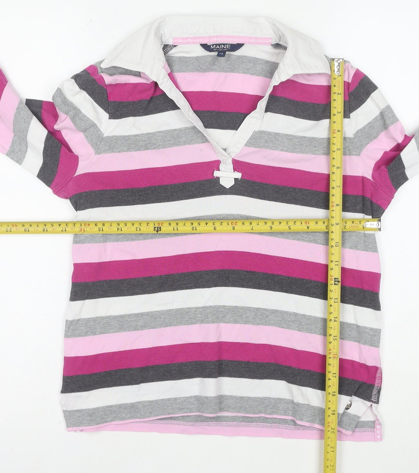 Maine New England Womens Multicoloured Striped Cotton Rugby Top Size 12