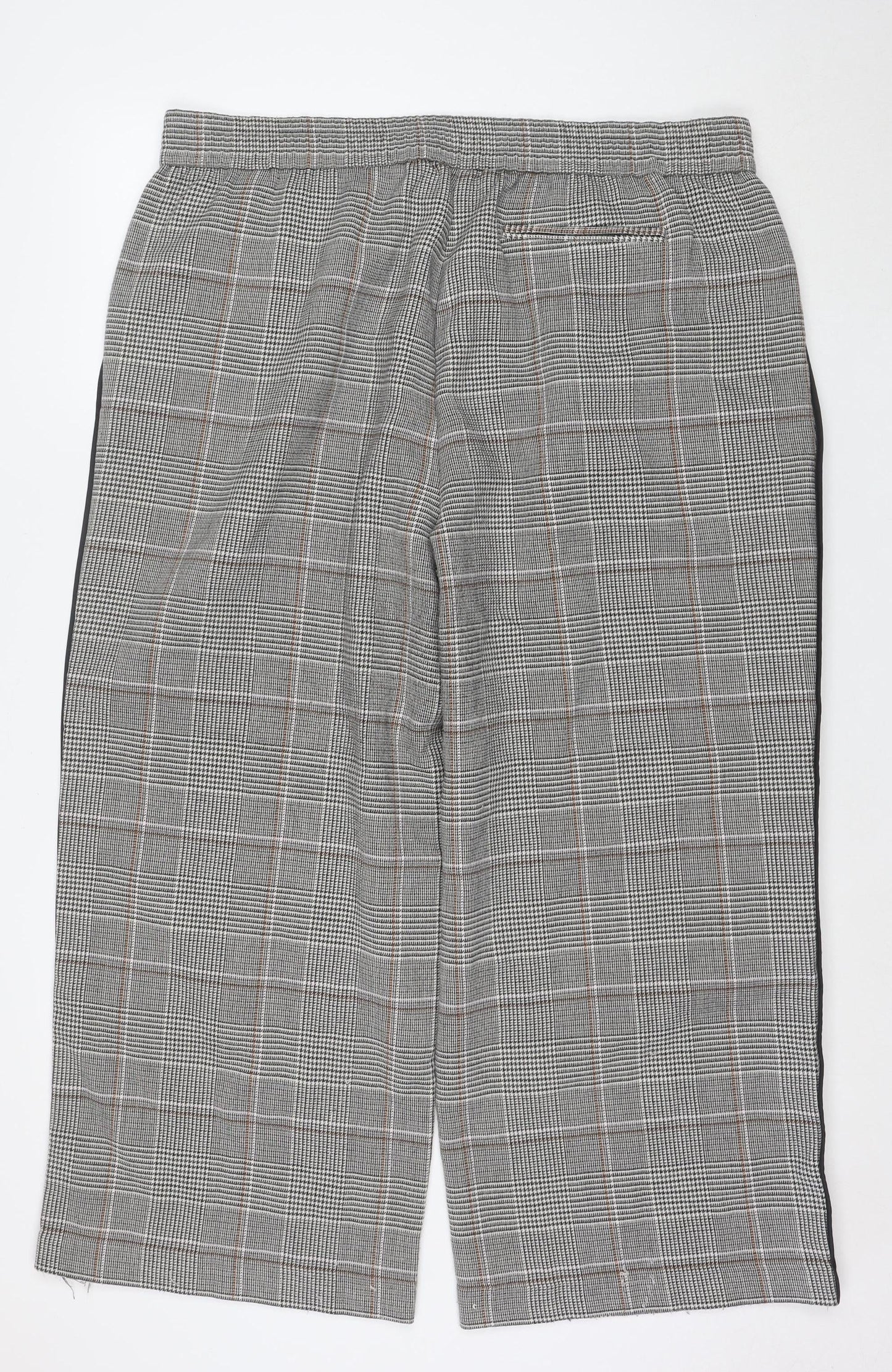 Marks and Spencer Women's Grey Check Elastic Waist Straight Trousers Size 20 Short
