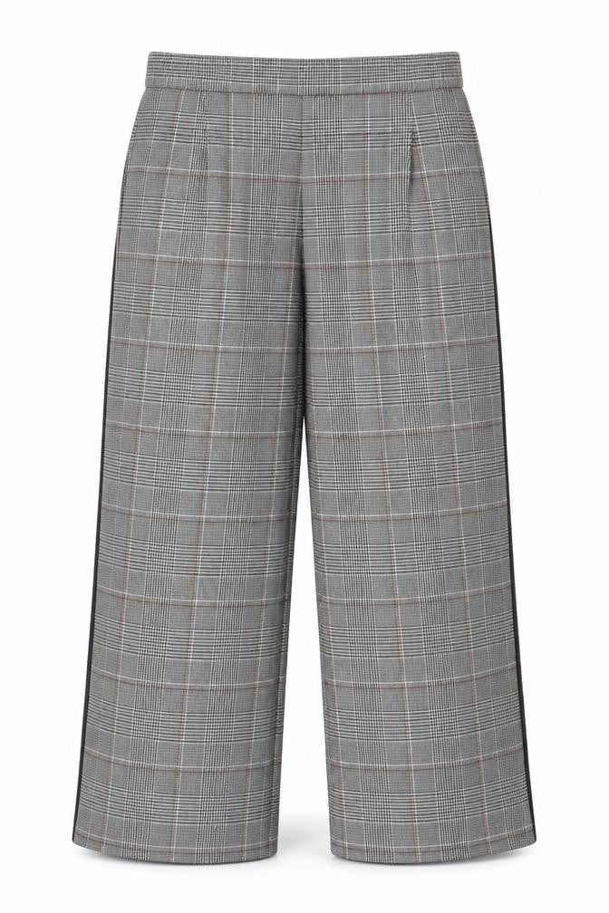 Marks & Spencer Women's Grey Check Elastic Waist Straight Trousers Size 20 Short