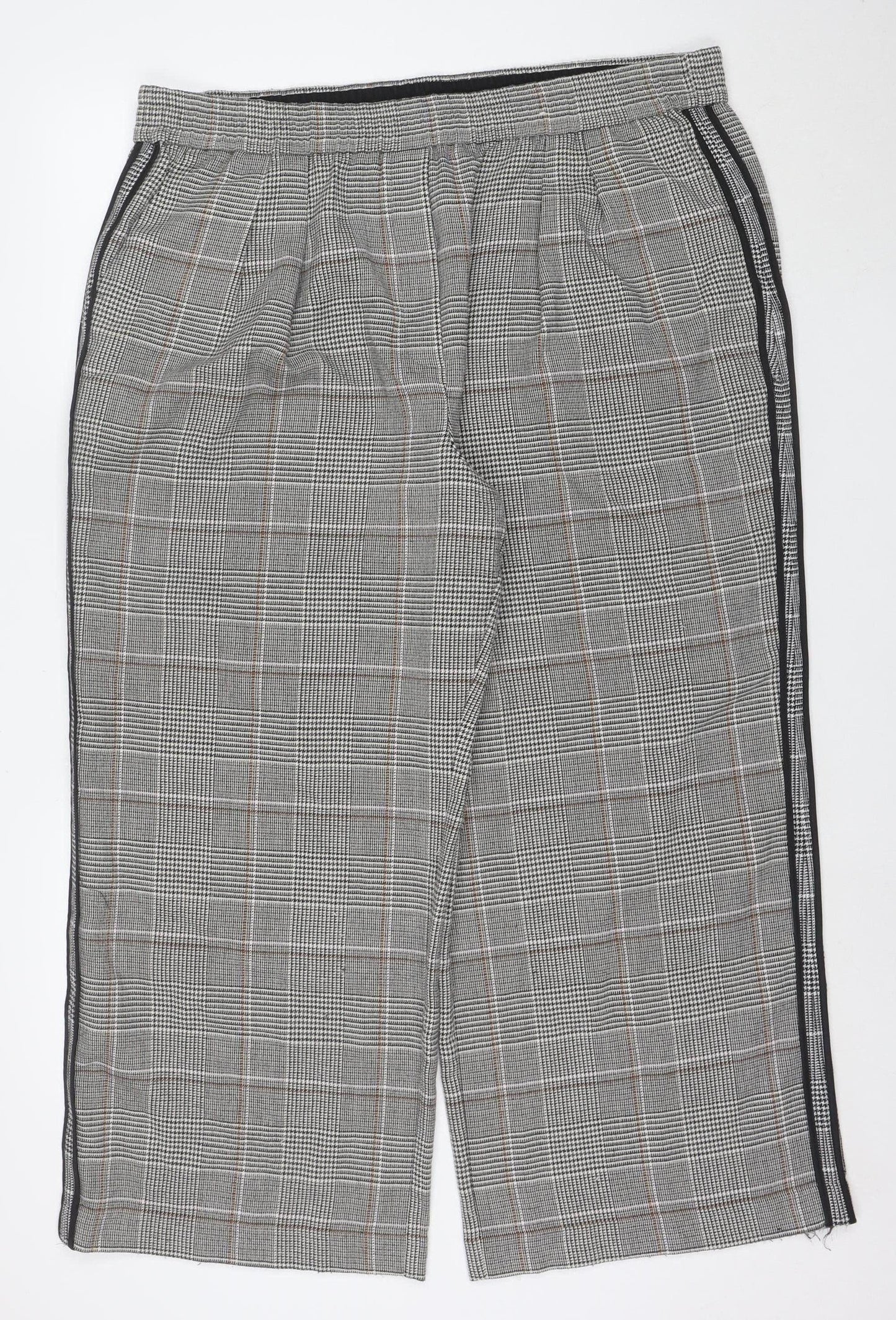 Marks and Spencer Women's Grey Check Elastic Waist Straight Trousers Size 20 Short