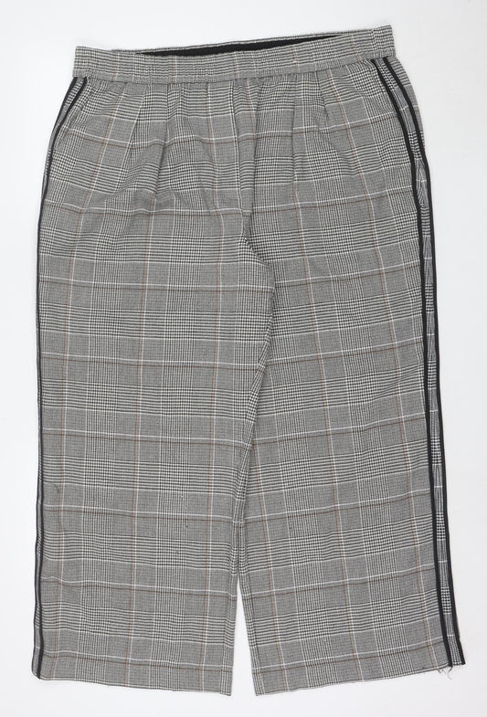 Marks and Spencer Women's Grey Check Elastic Waist Straight Trousers Size 20 Short