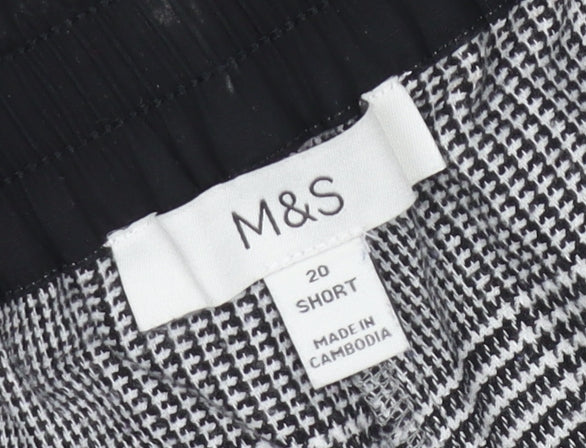 Marks and Spencer Women's Grey Check Elastic Waist Straight Trousers Size 20 Short