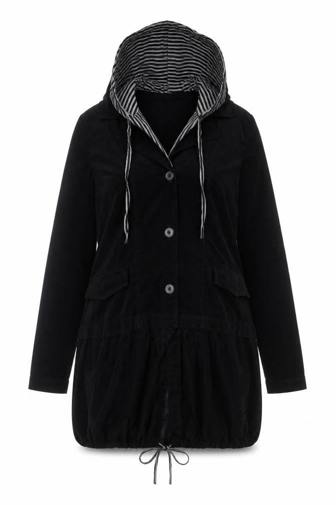 Myrine Essentials Women’s Black Corduroy Hooded Jacket Size L