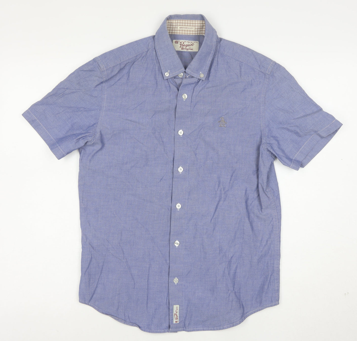 Original Penguin Boys Blue Chambray Button-Down Short Sleeve Shirt 10 Years