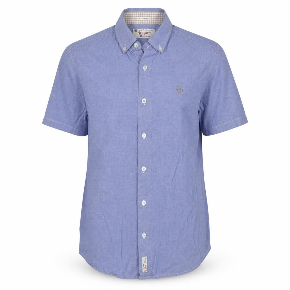 Original Penguin Boys Blue Chambray Button-Down Short Sleeve Shirt 10 Years