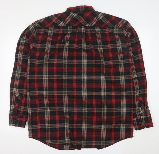 Activa Mens Red Black Plaid Flannel Button-Up Shirt 2XL