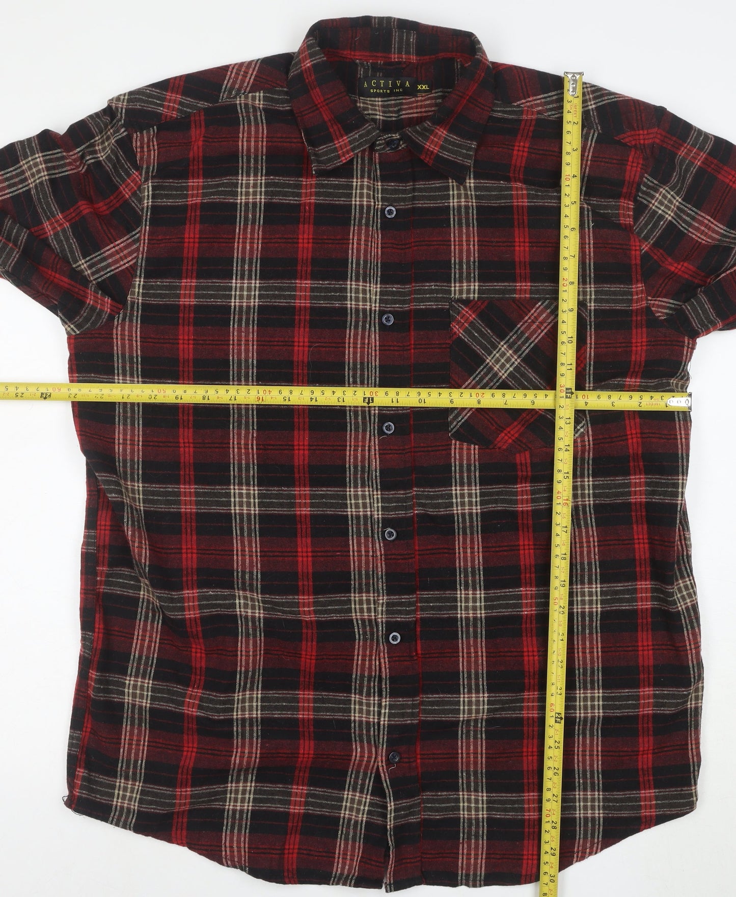 Activa Mens Red Black Plaid Flannel Button-Up Shirt 2XL