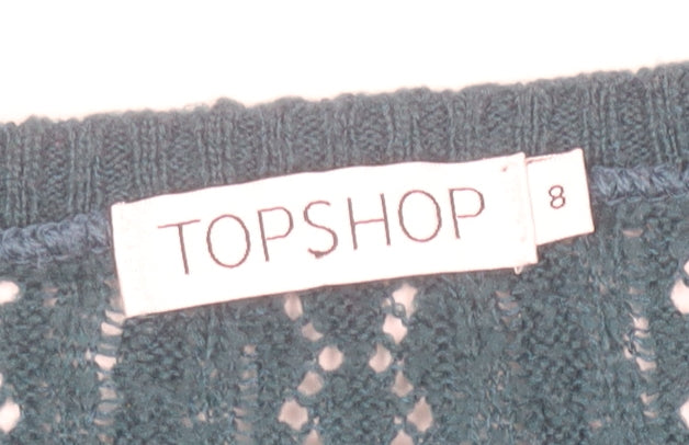 Topshop Women Green Size 8 Short Sleeve Button Cardigan