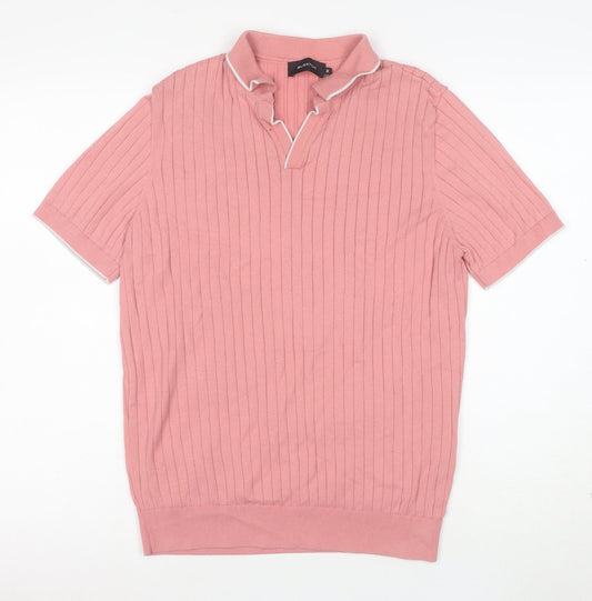 Bugatchi Men's Pink Cotton Blend Knit Polo Shirt Size M