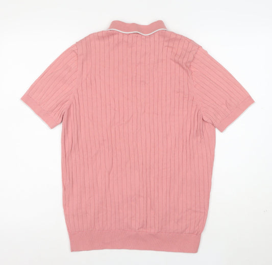 Bugatchi Men's Pink Cotton Blend Knit Polo Shirt Size M