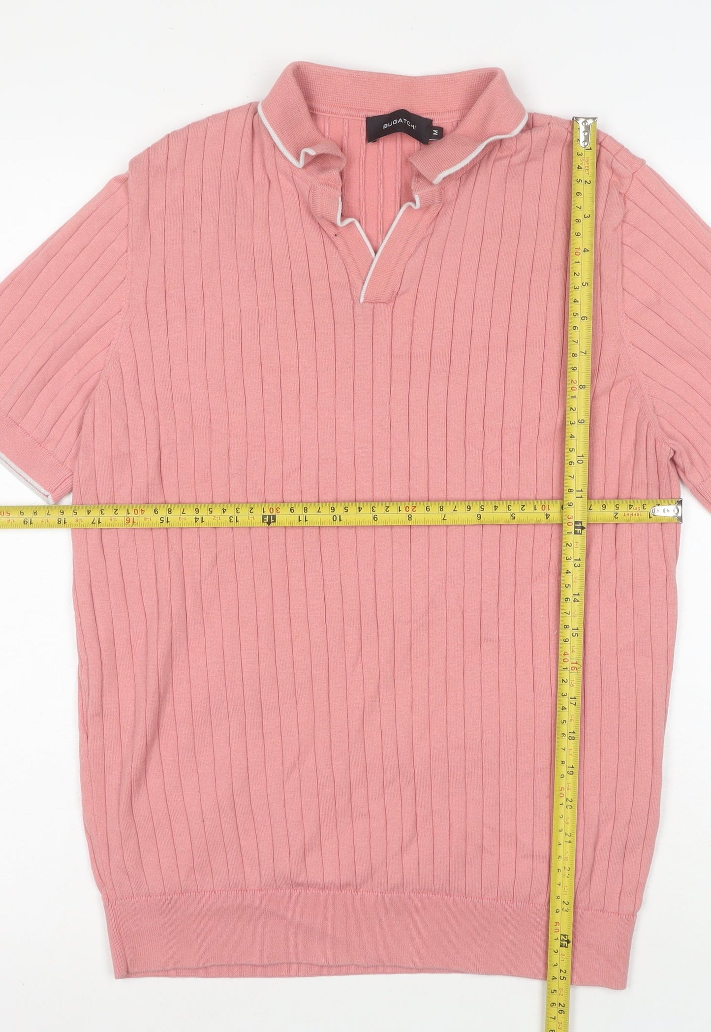 Bugatchi Men's Pink Cotton Blend Knit Polo Shirt Size M