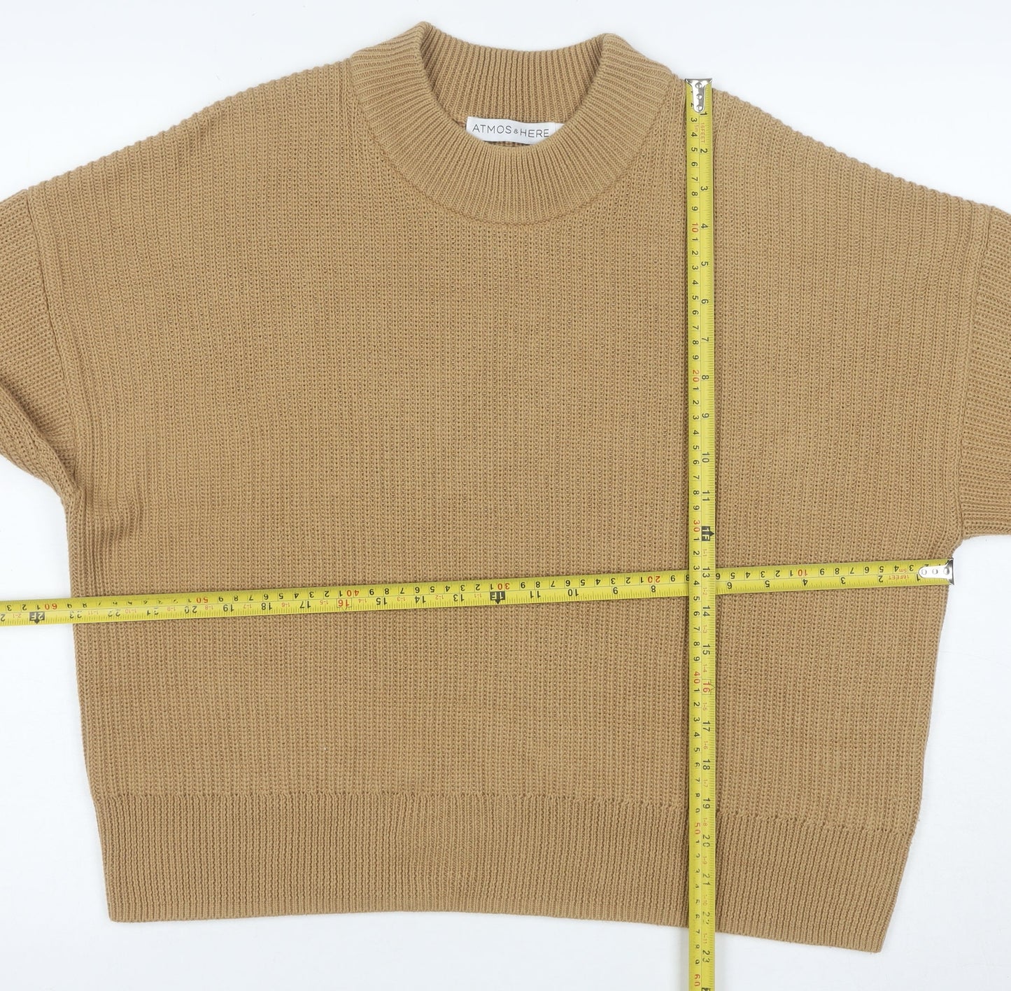 Atmos & Here Womens Beige Knit Crew Neck Jumper Size M